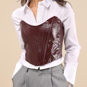 Lulus Certified Bombshell Burgundy Vegan Leather Strapless Bustier Top Red